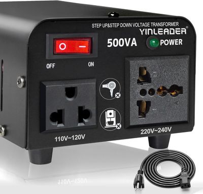 500W Voltage Transformer Converter – Step Up/Down 110V↔220V, US Power Cord, 300W Continuous