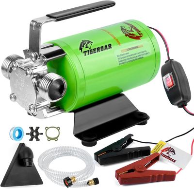 12V Water Transfer Pump – 330 GPH Utility Pump for RV, Pond, Rain, w/ Hose &amp; Kit