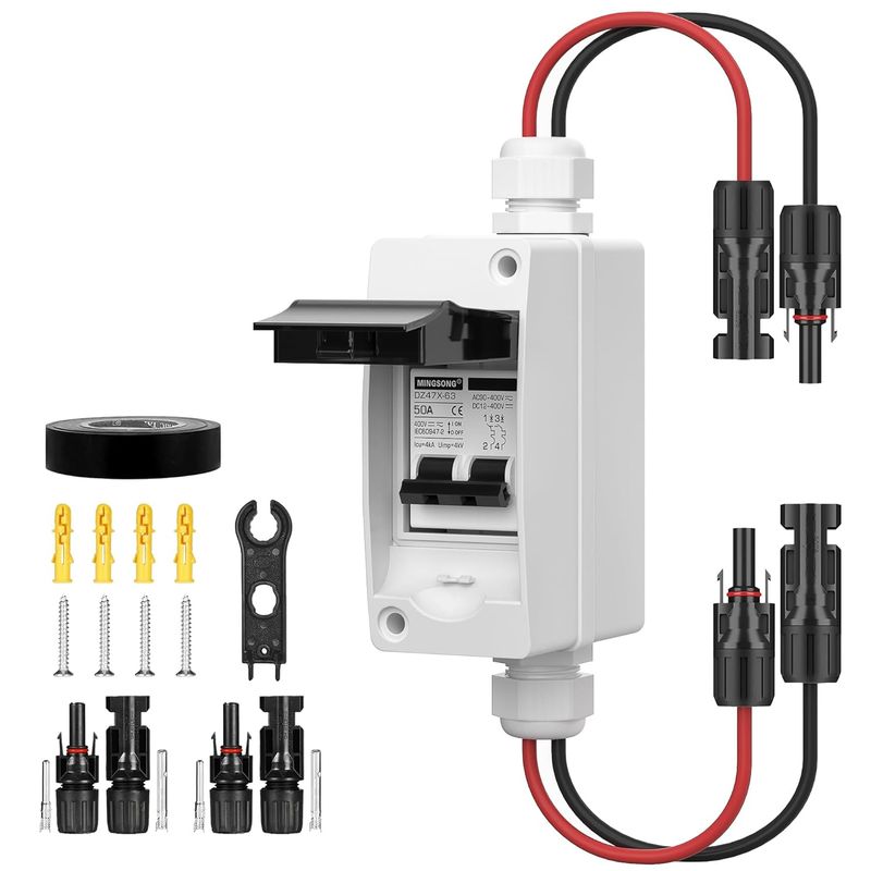 Waterproof 50 Amp Solar Disconnect – AC/DC 12–400V, Outdoor Circuit Breaker for PV/RV