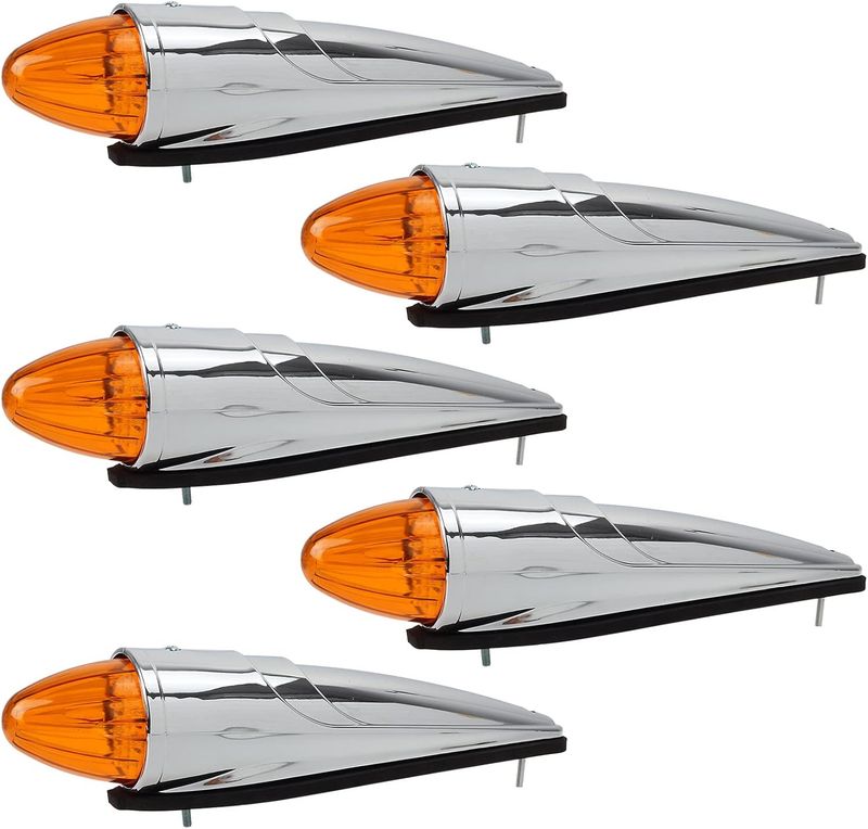 Truck Cab Marker Lights – 5PCS 17 LED Amber Roof Lamps for Kenworth, Peterbilt, Freightliner