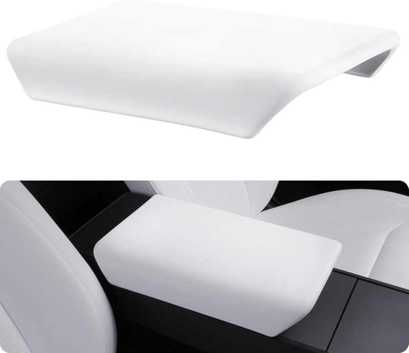 Center Console Armrest Cover – Fits Tesla Model Y 2025/2026 &amp; Model 3 Highland 2024/2025, White TPU
