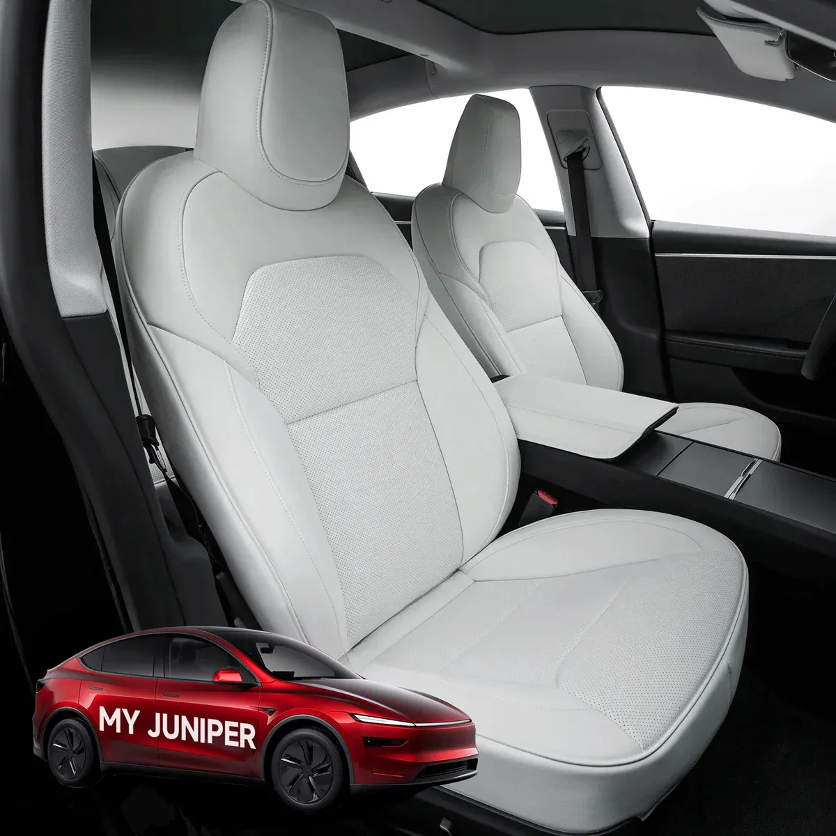 2025–2026 Tesla Model Y - Seat Covers – Nappa Leather Full Set, Airbag Compatible, White