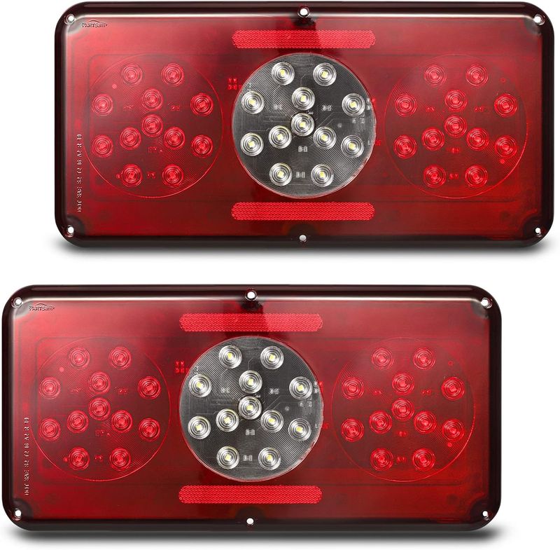 2PCS LED Trailer Tail Lights – Triple Stop, Turn, Reverse Lamps for RV/Camper, Red &amp; White