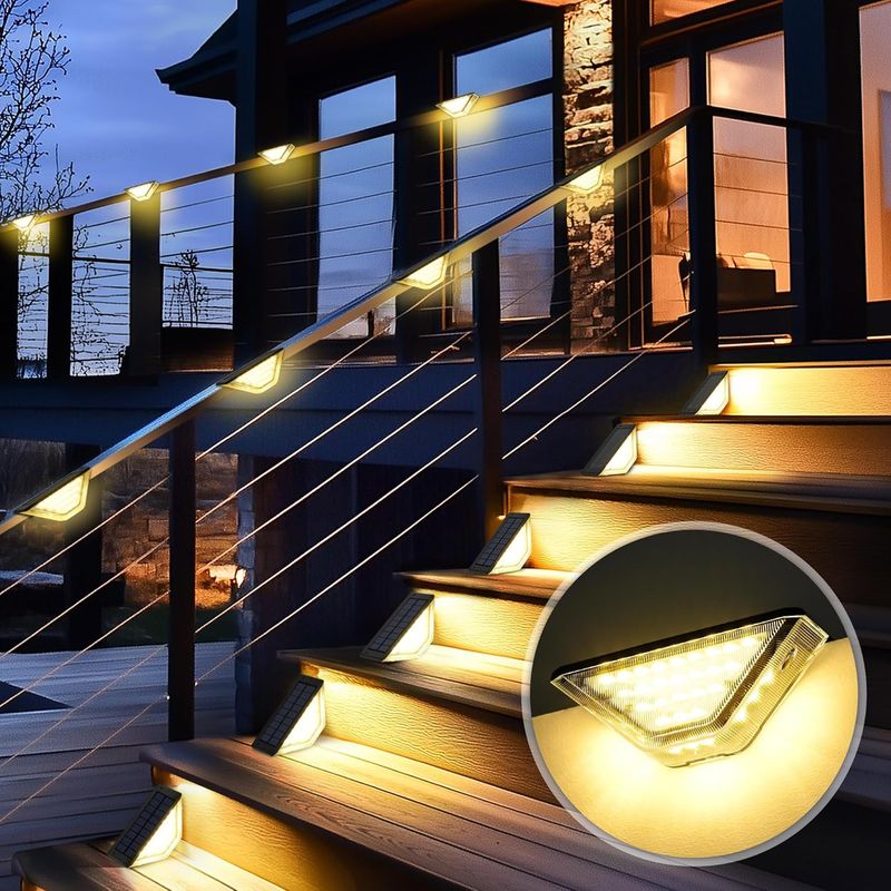 16 Pack Solar Powered Step &amp; Stair Lights – Two-Sided Warm White for Decks