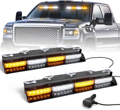 Emergency Dash Strobe Lights – 48 LED Amber/White Flashing Safety Bars for Trucks &amp; Vehicles