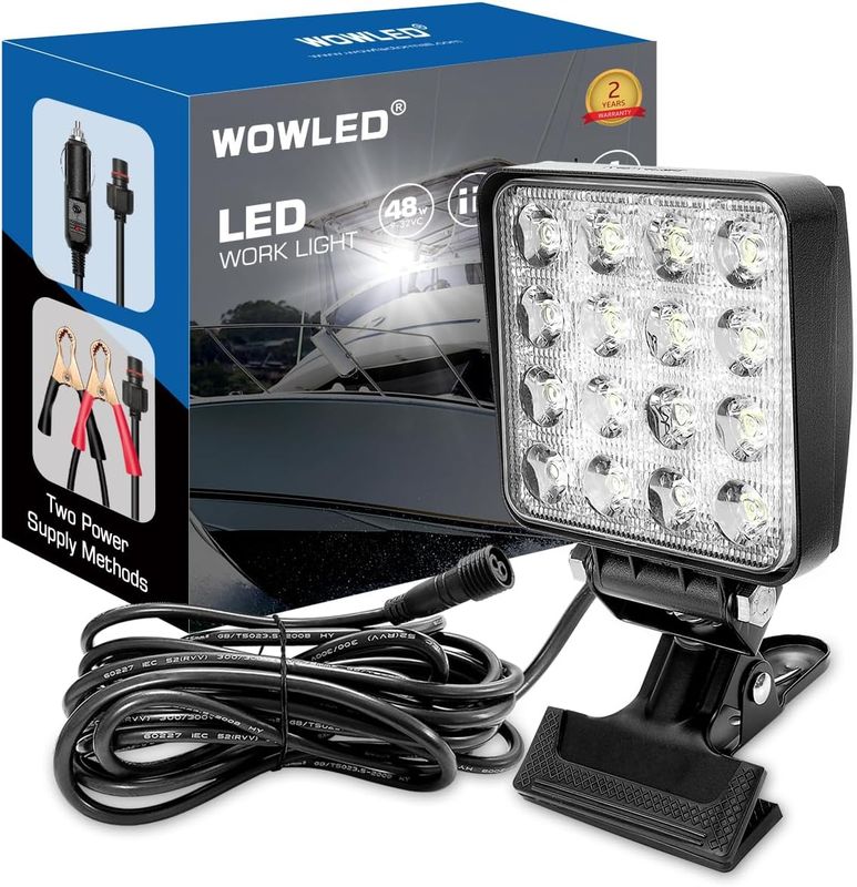 Super Bright 48W LED Clamp Spotlight – Marine Deck, Kayak, Bass Boat, Truck, SUV, 4x4 Lighting