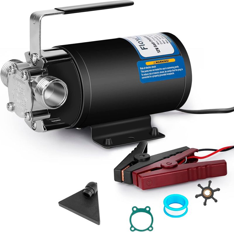 12V Water Transfer Pump – 1/10HP 330 GPH Utility Pump with 3/4&quot; Ports