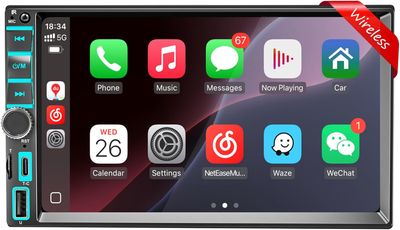 7&quot; Wireless Apple CarPlay &amp; Android Auto Double Din Stereo – 240W Touchscreen Radio