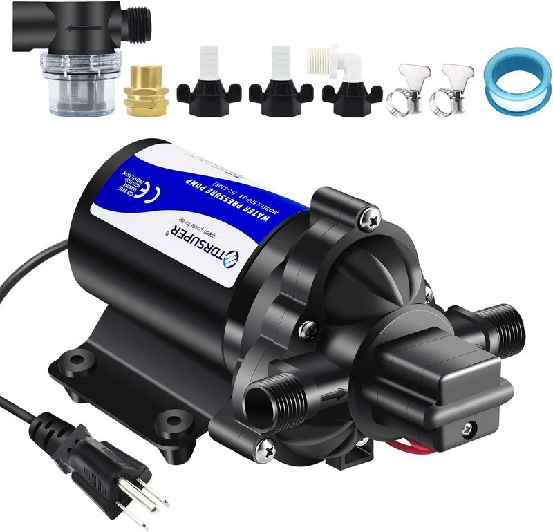 High Pressure 110V Water Pump – 4GPM Self-Priming Diaphragm Pump for Kitchen, Bathroom, Marine