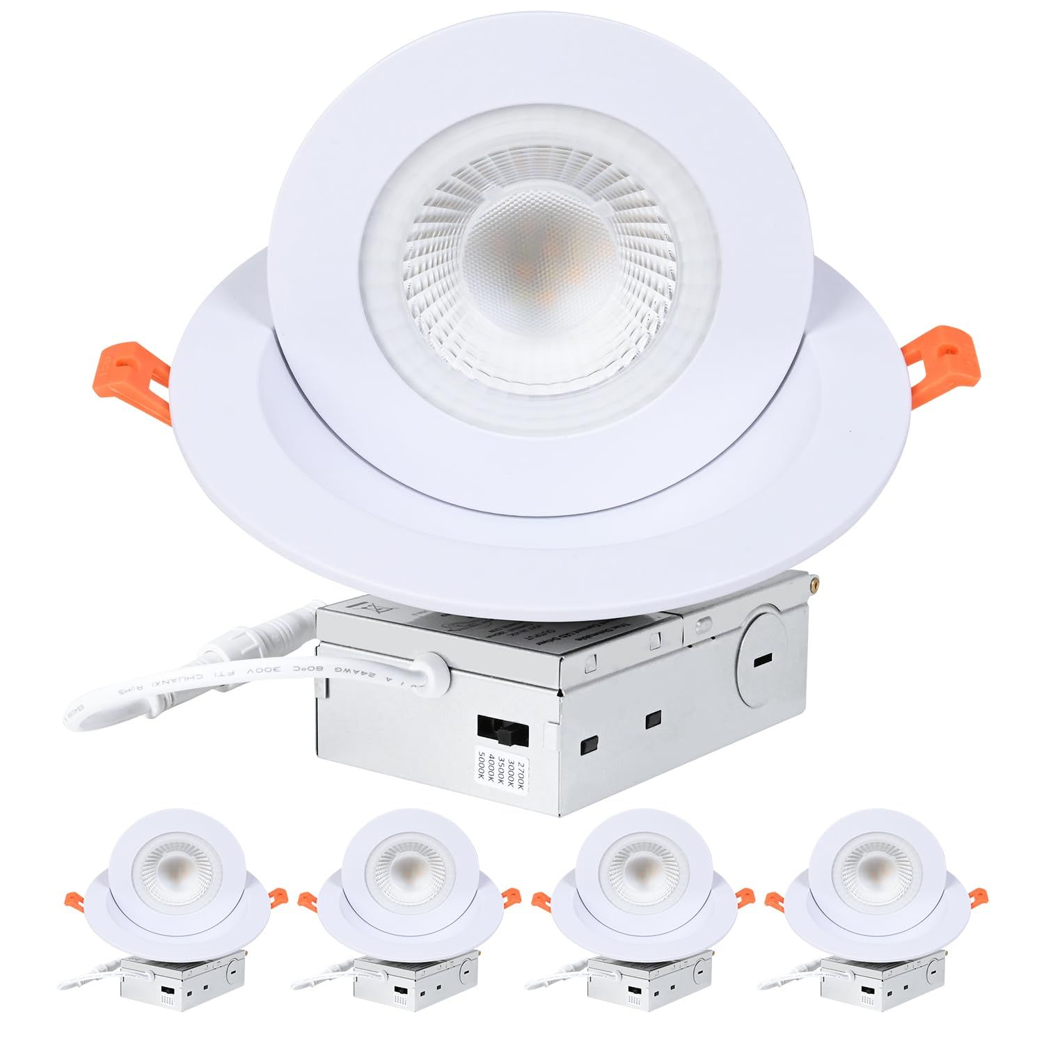 6&quot; LED Gimbal Recessed Lighting – Adjustable 360° Eyeball Spotlight, Dimmable Downlight Pack of 4