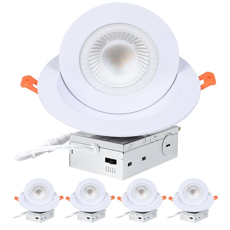 6&quot; LED Gimbal Recessed Lighting – Adjustable 360° Eyeball Spotlight, Dimmable Downlight Pack of 4