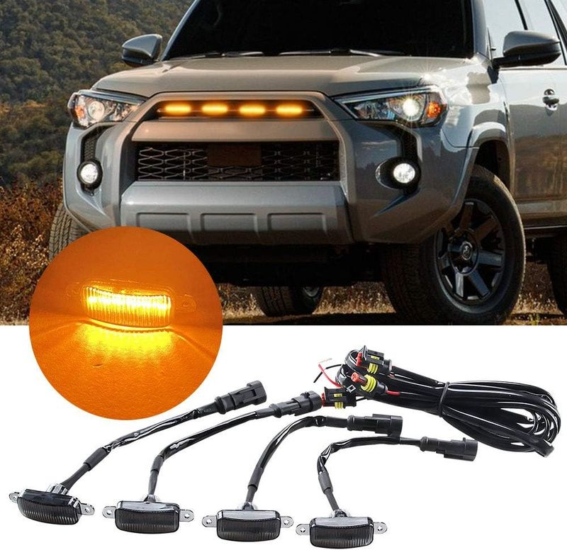 4 LED 12W Amber Grille Warning Lights – Daytime Running Lights DRL for SUV &amp; Truck Front Bumper