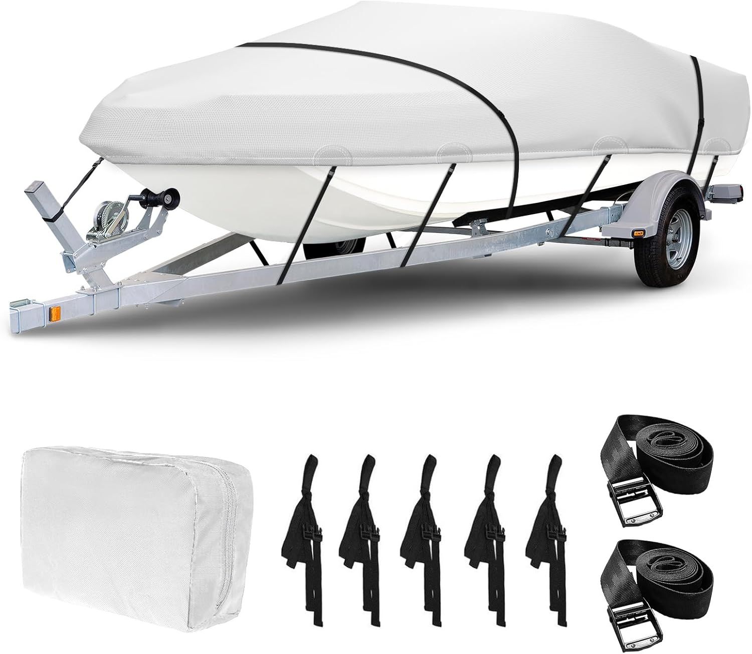17-19ft Boat Cover – 900D Polyester Waterproof UV Resistant Canvas for Bass, V-Hull, Tri-Hull