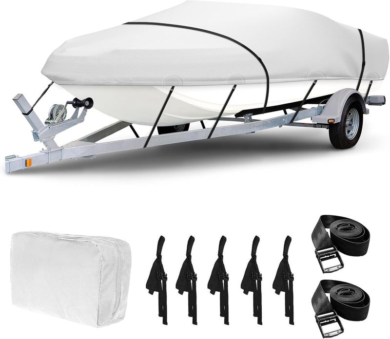 17-19ft Boat Cover – 900D Polyester Waterproof UV Resistant Canvas for Bass, V-Hull, Tri-Hull