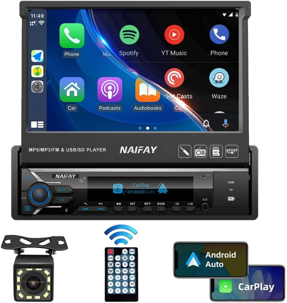 Car Stereo 7” Flip Out Screen – CarPlay, Android Auto, Bluetooth &amp; Backup Camera