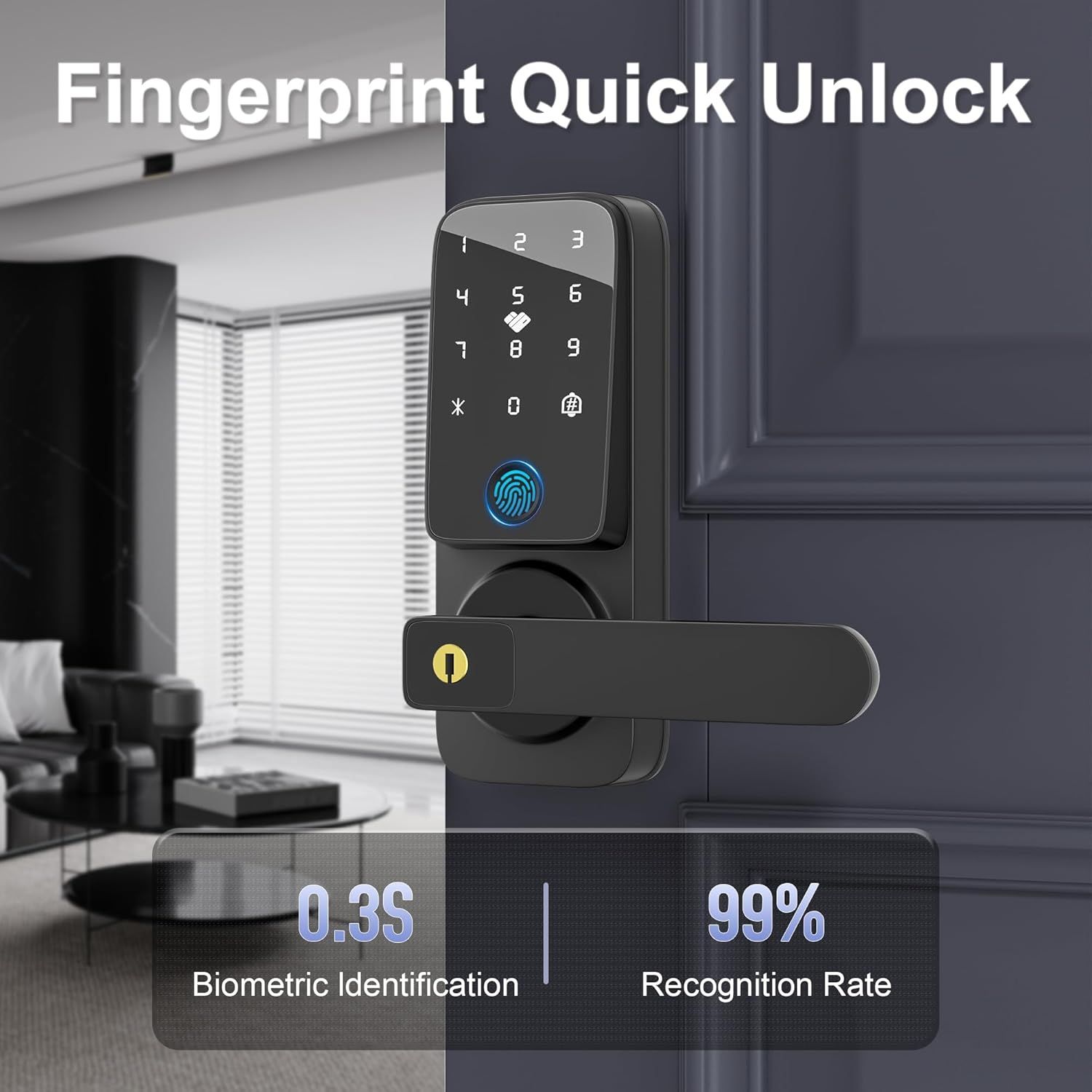 Smart WIFI Door Lock + Fingerprint &amp; Keypad, Keyless Entry with Handle + Remote APP Unlock, Black