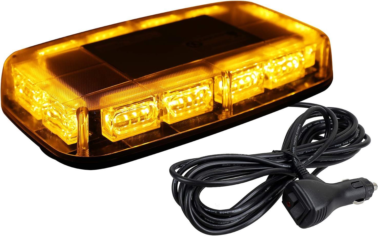 Amber LED Mini Strobe Light Bar, 48 LEDs, Magnetic Mount for Trucks &amp; Construction Vehicles