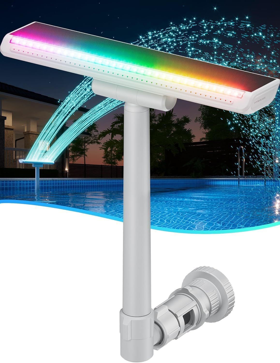 Solar-Powered Pool Fountain with 10-Color LED Lights &amp; Remote – Above &amp; In-Ground