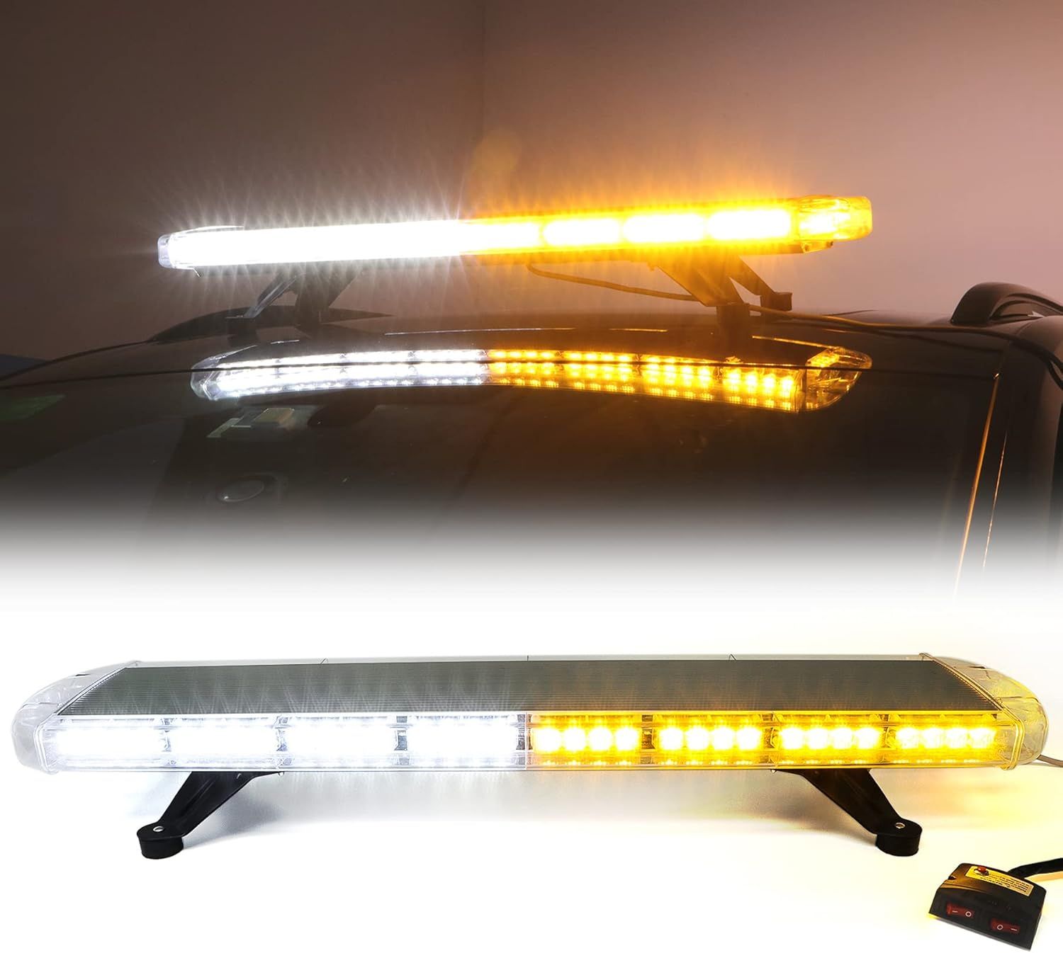 38&quot; Rooftop Emergency Strobe Light Bar 72 LED Amber White