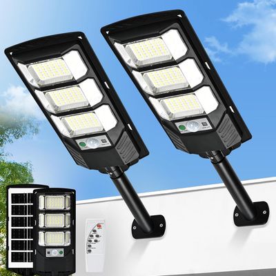 2 Pack Solar Flood Lights Outdoor – 10000LM, Motion Sensor, Remote Control, Dusk to Dawn