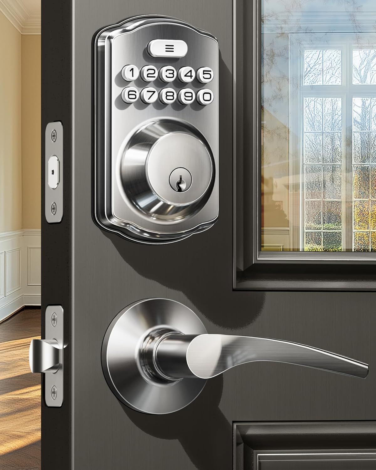 Electronic Smart Door Lock – Satin Nickel Keypad Deadbolt + 2 Lever Handles