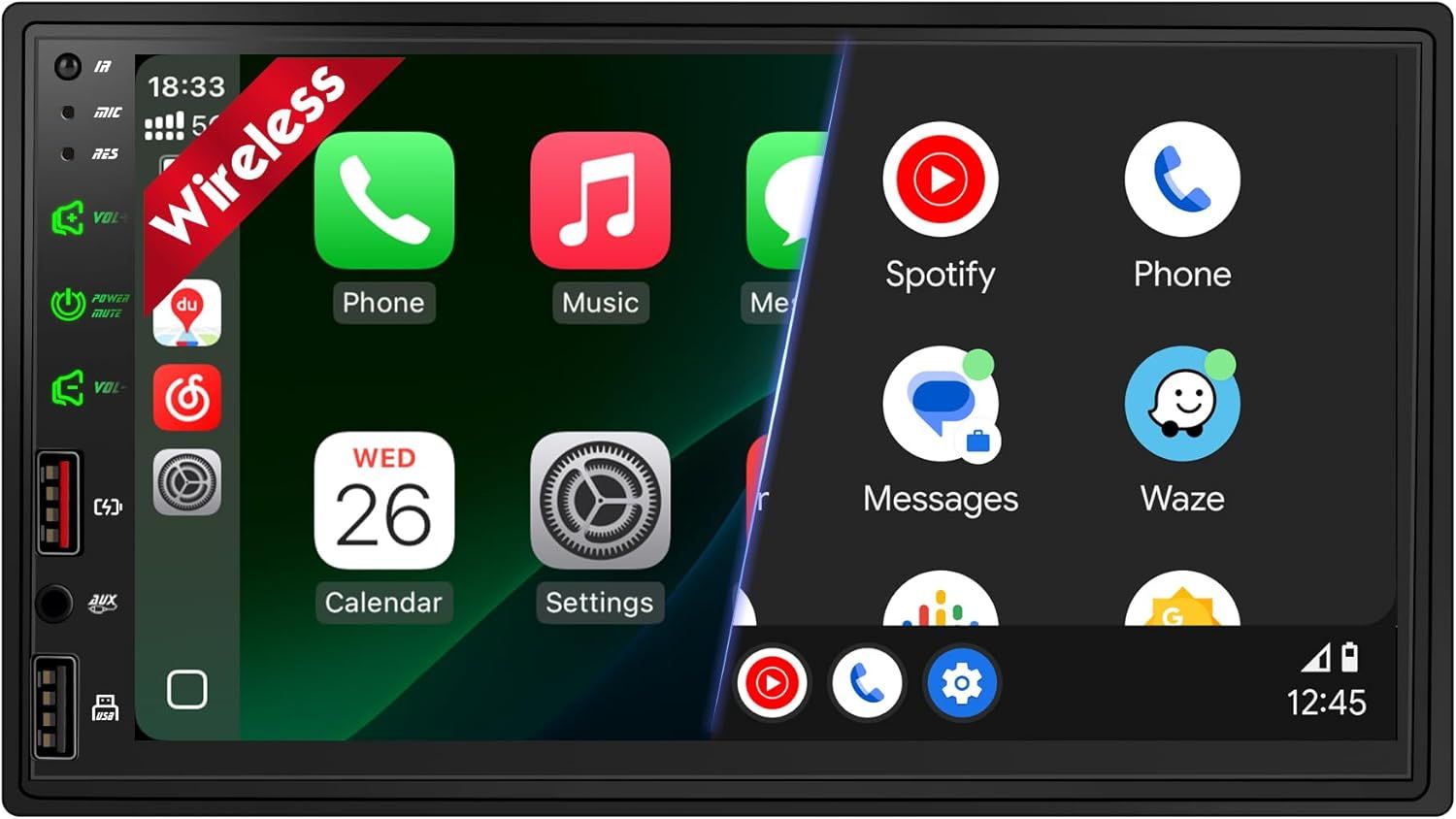 7&quot; Double Din Car Stereo – Wireless Apple CarPlay &amp; Android Auto with DSP