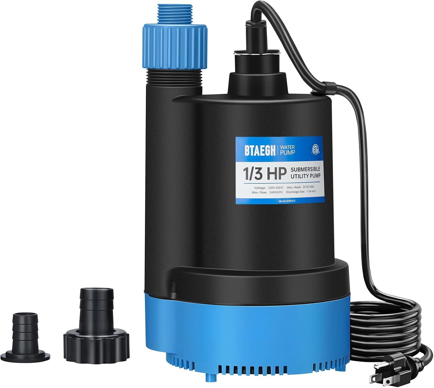 1/3 HP Submersible Water Pump – 2400 GPH Clean/Dirty Water Utility Pump for Pool &amp; Basement