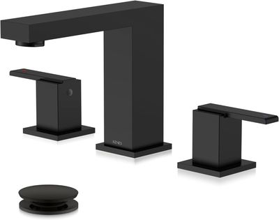 8&quot; Matte Black Widespread Bathroom Faucet – 3 Piece Vanity Faucet with Drain Kit