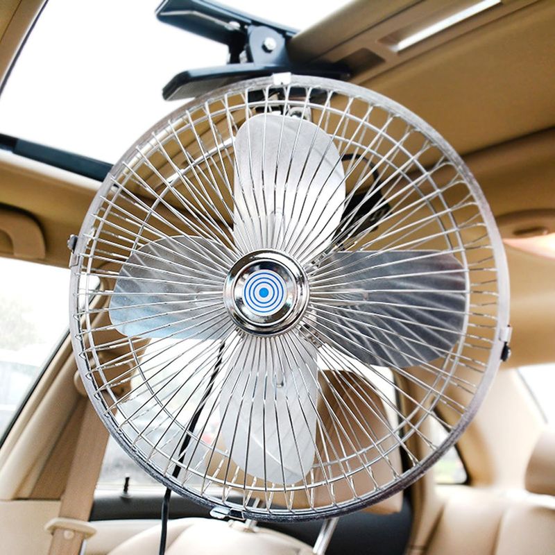 Portable 12V Car Fan – 10” Clip-On Oscillating Fan for RV, Truck, Golf Cart