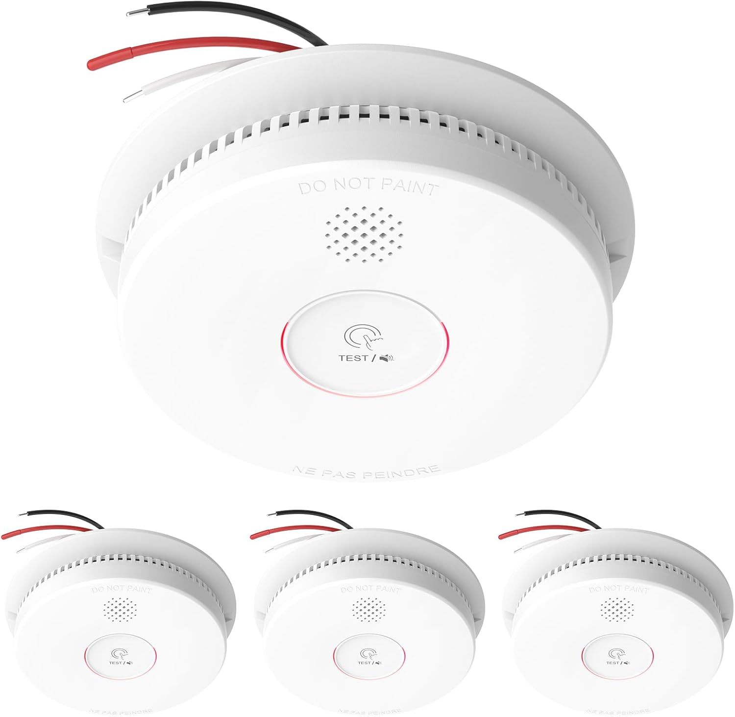 Siterlink Smoke Alarm System – 4 Hardwired Detectors with Battery Backup &amp; Test Button