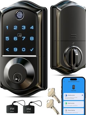 7 in 1 Keyless Entry Lock – Fingerprint, Touchscreen Keypad, Smart App Control, Matte Black