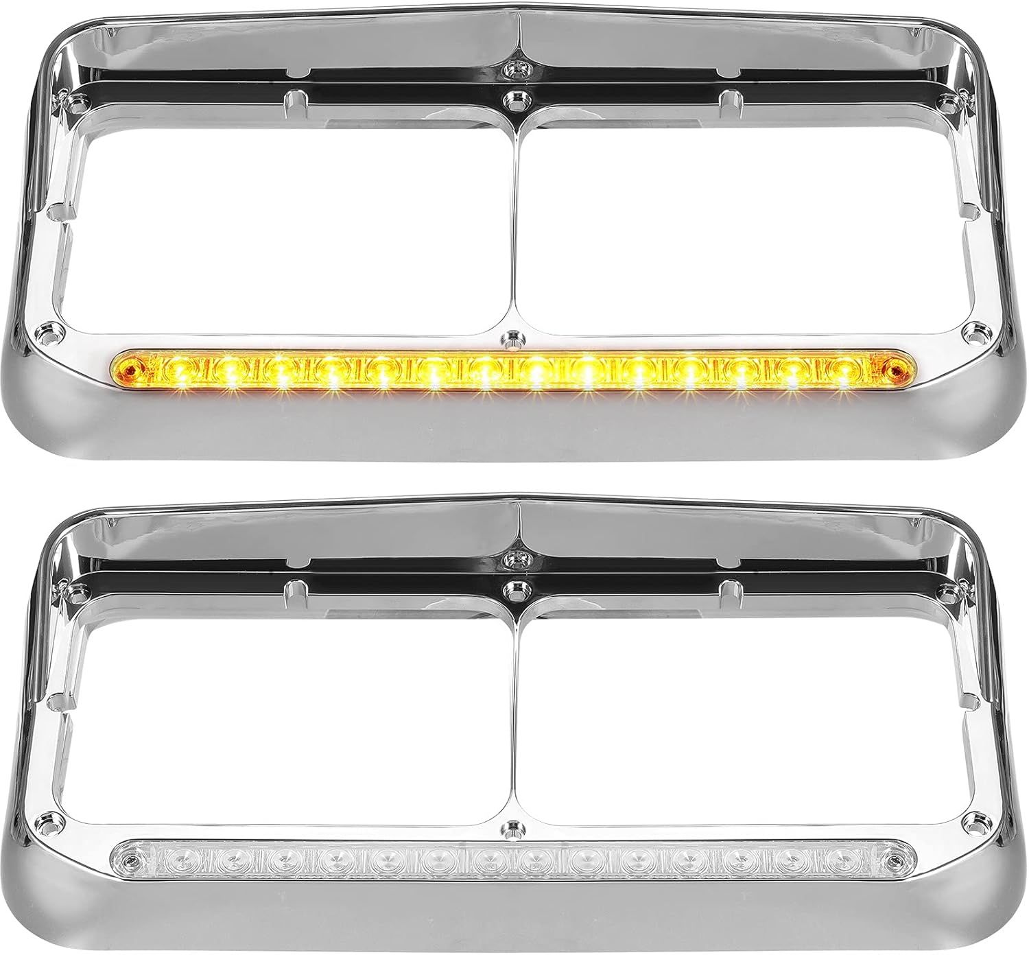 2 PCS Semi Truck Chrome Headlight Bezels with LED Visor Fits Kenworth T600 T800 W900 Peterbilt 379