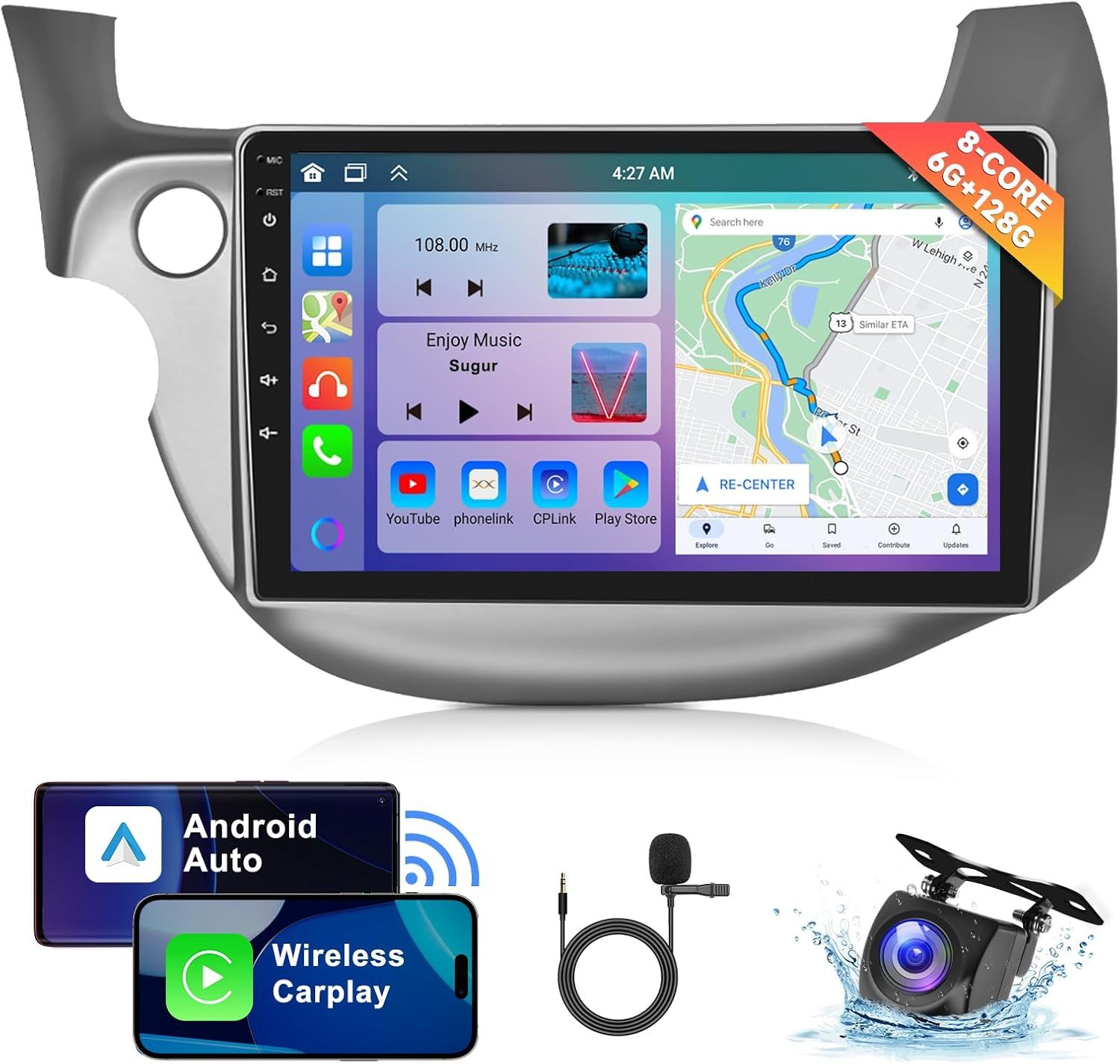 2008-2013 Honda Fit 10.1&quot; Car Stereo, Android 13 Radio w/ GPS, Bluetooth, Wi-Fi, Backup Camera