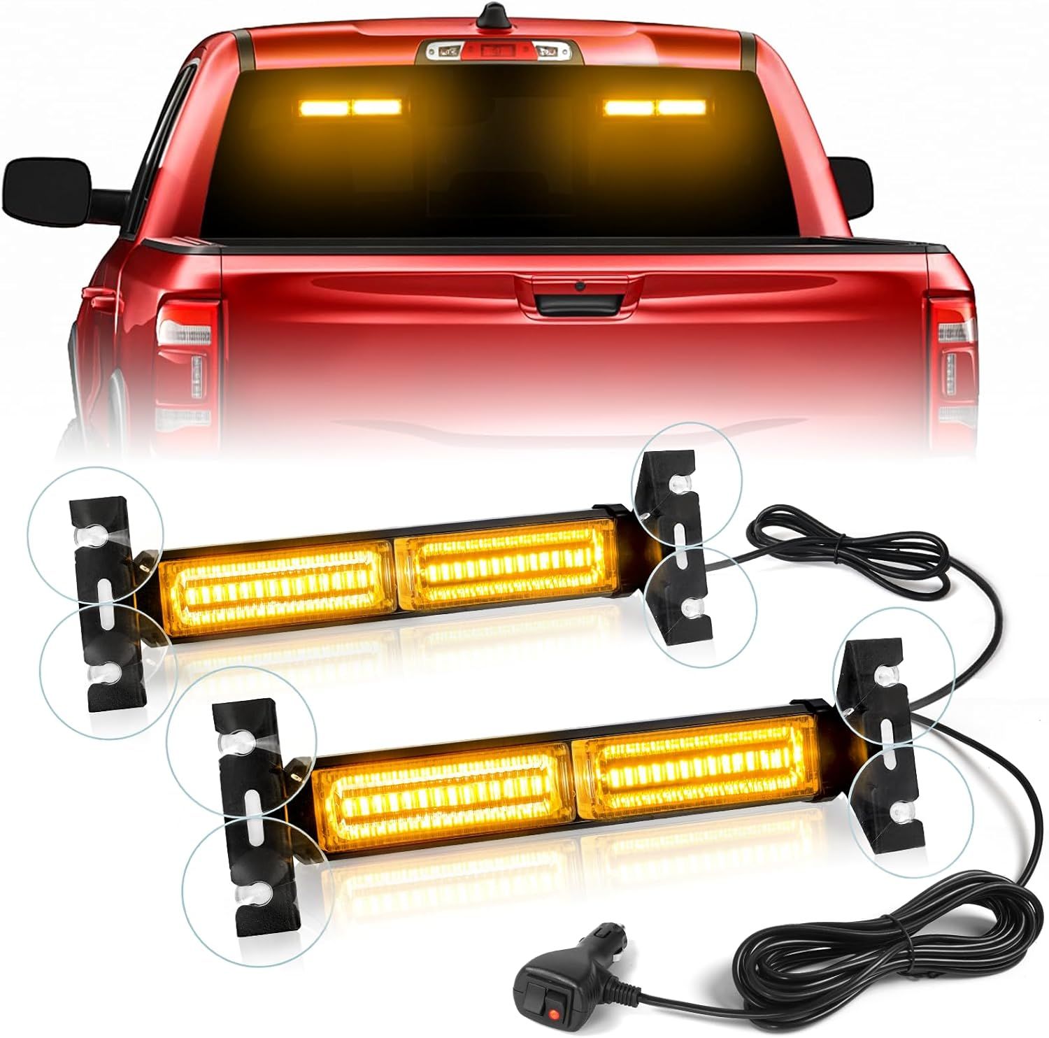 Amber 40LED Emergency Strobe Light Kit – Visor Flashing Bars for Truck, SUV &amp; Roadside Safety