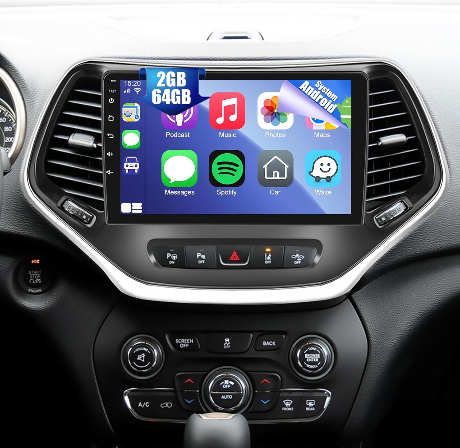 2013–2018 Jeep Cherokee Android Touchscreen – 10&quot; Car Radio with Bluetooth, Wi-Fi, GPS &amp; CarPlay
