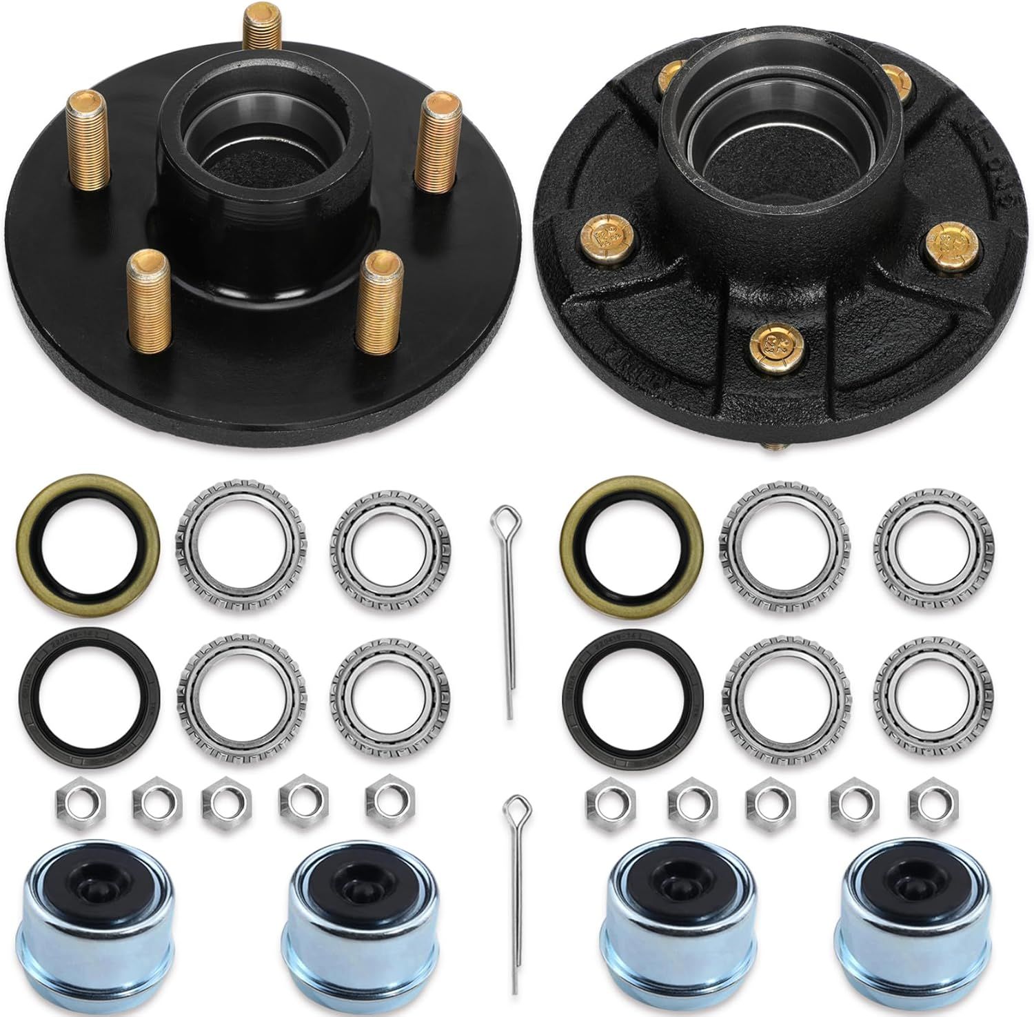 2000lb Trailer Axle Hub Kit - 5 Lug 4.5” Bolt Pattern | Fits 1” &amp; 1-1/16”Spindle, 2 Hub Replacement