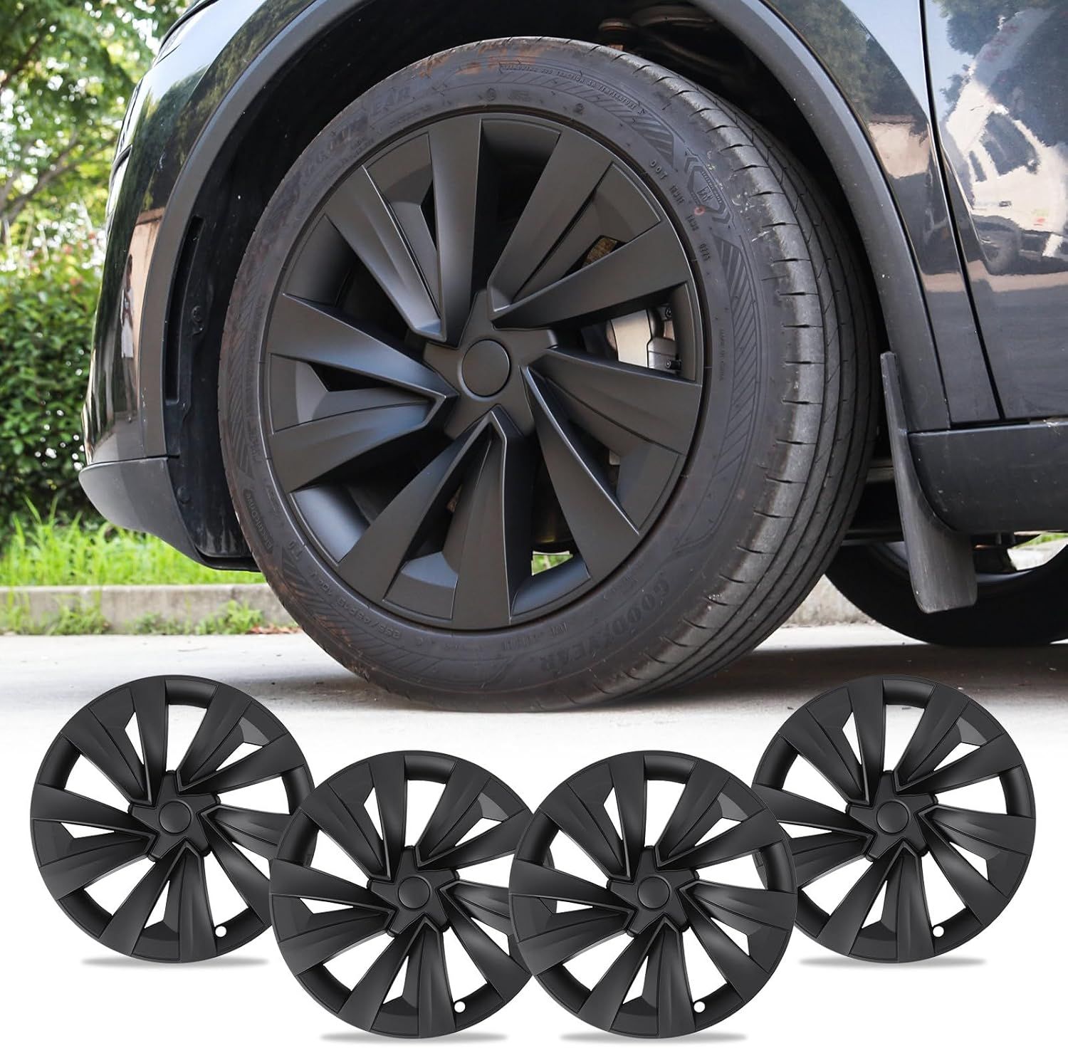 2026 Tesla Model Y 19” Crossflow Wheel Covers Matte Black (Juniper Edition)