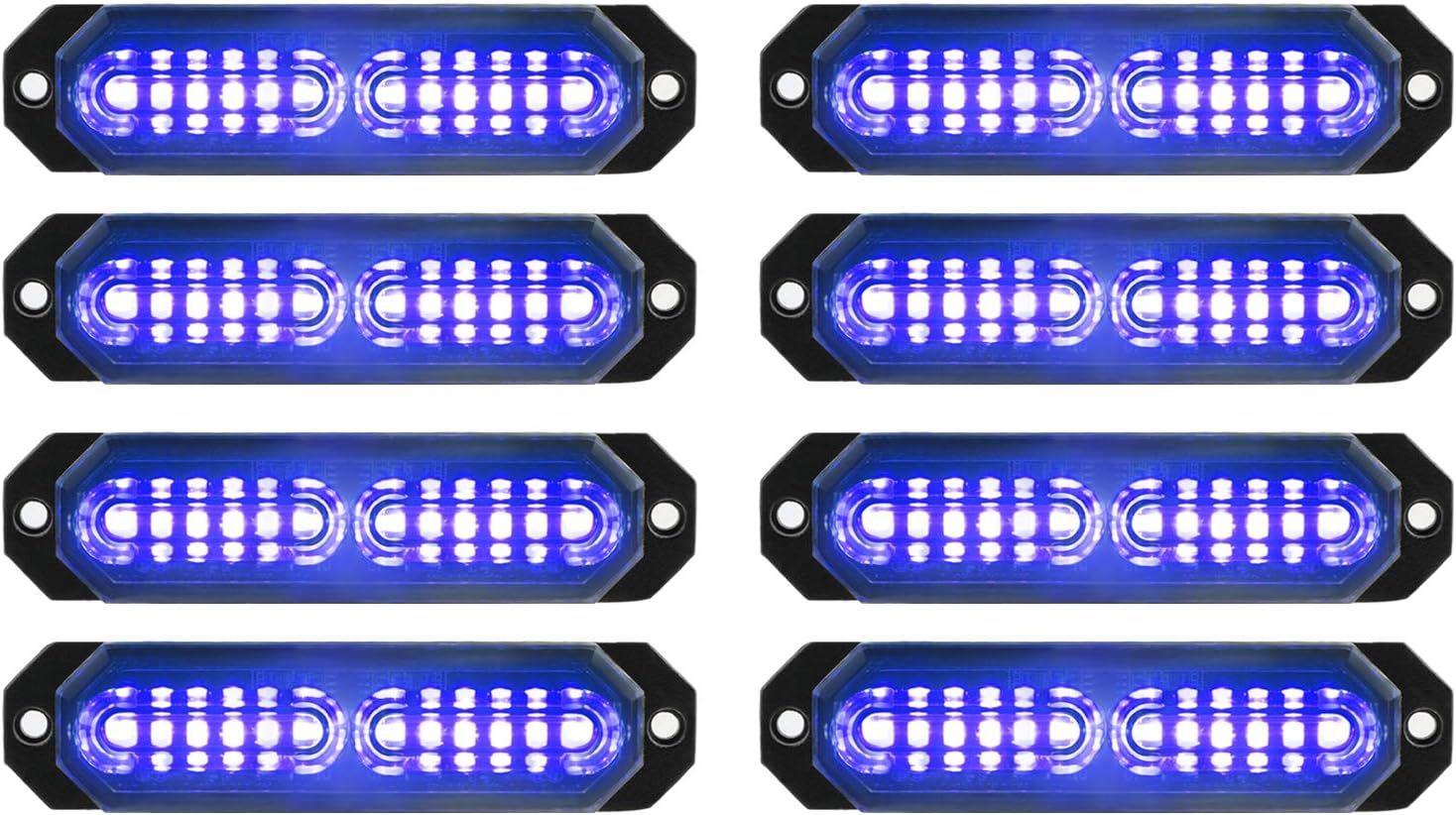 8pcs Blue 12-LED Strobe Light Kit – Ultra Slim Warning Lights for Car, Truck, SUV, or Emergency Use