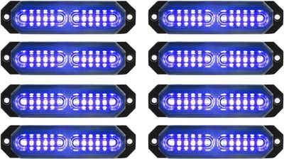 8pcs Blue 12-LED Strobe Light Kit – Ultra Slim Warning Lights for Car, Truck, SUV, or Emergency Use