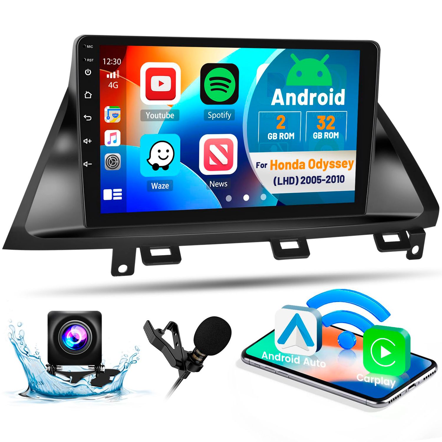 2005-2010 Honda Odyssey 10.1 Inch Android 13 Radio with CarPlay, Android, Bluetooth &amp; Backup Camera