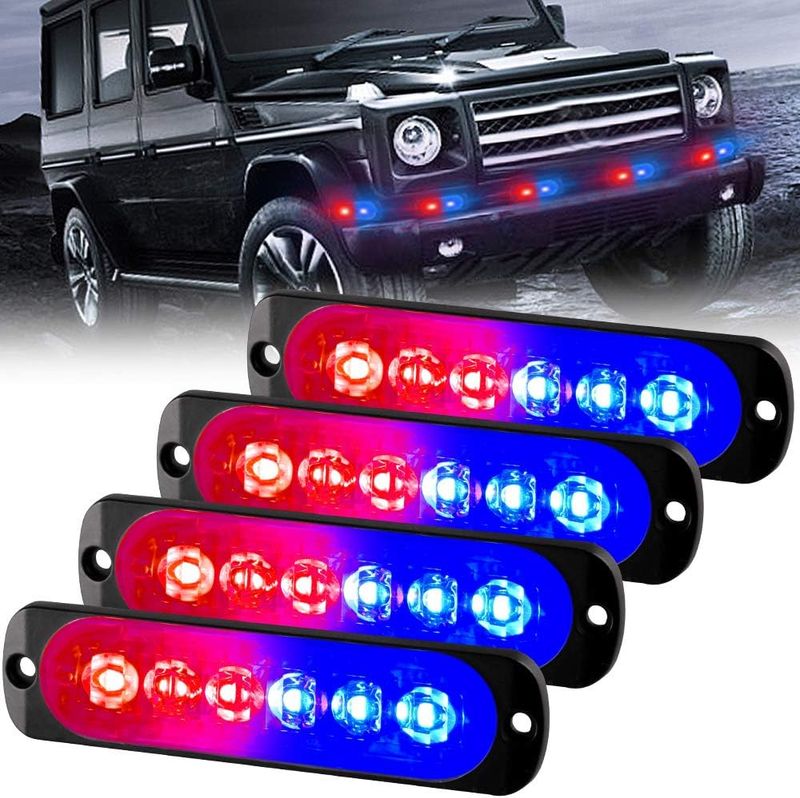 4PCS Red &amp; Blue LED Emergency Flash Lights – 12-24V Hazard Strobe for Trucks, ATVs &amp; Pickup Truck
