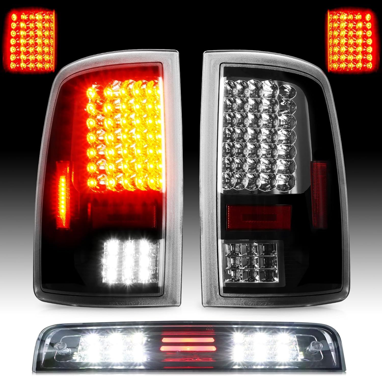 2009-2018 Dodge Ram 1500,2500,3500 LED Tail Lights + 3rd Brake Cargo Lamp – For Halogen Models Only