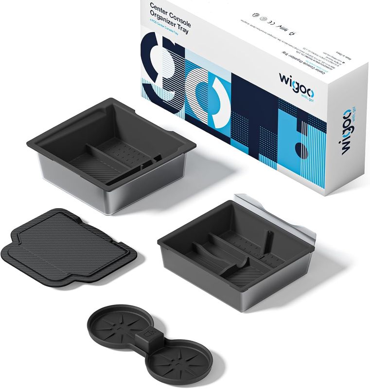 2026 Tesla Model Y Juniper &amp; 24-25 Model 3 Center Console Organizer – Dual Layer Design 4PCS Black
