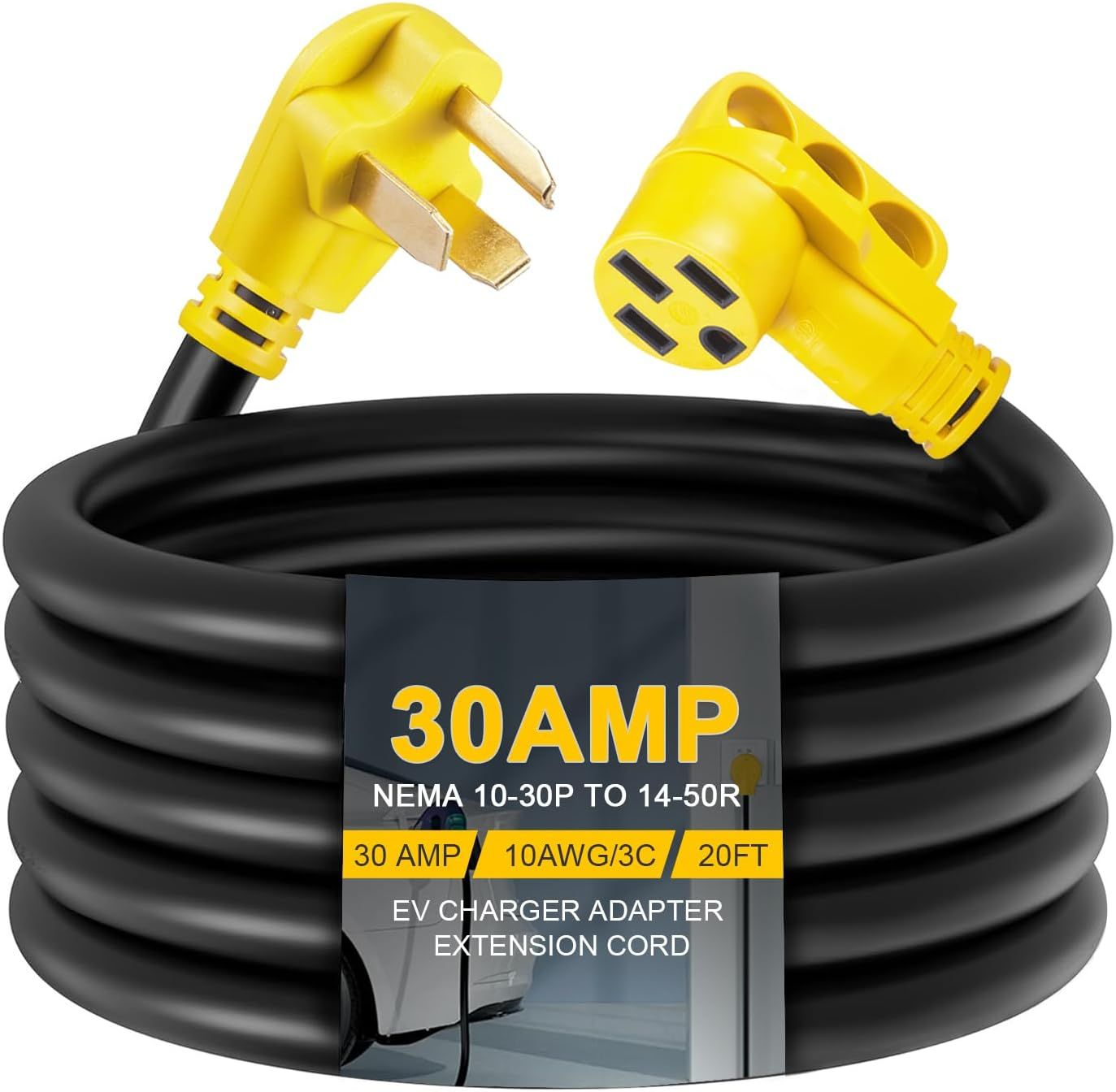 20FT EV Charger Adapter Cord NEMA 10-30P to 14-50R – 30A Dryer to 50A EV Level 2 Extension Cable