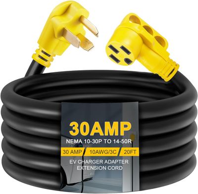 20FT EV Charger Adapter Cord NEMA 10-30P to 14-50R – 30A Dryer to 50A EV Level 2 Extension Cable