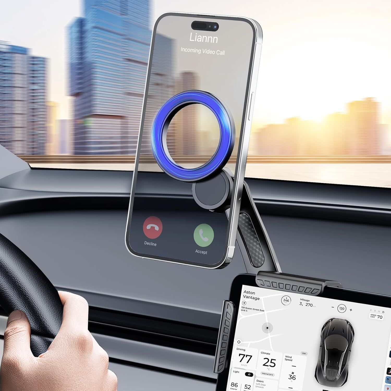 Magnetic Phone Holder for Tesla Model 3/Y/S/X with Strong Magnet – MagSafe Compatible Mount