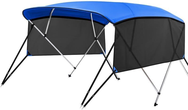Boat Bimini Top 4 Bow 8ft x 54in x 73–78in – Aluminum Frame with Mesh Sidewalls &amp; Support Poles