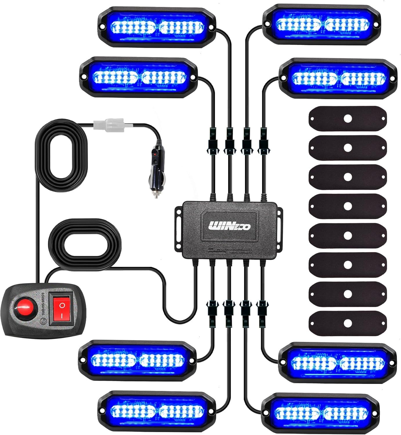8PCS Blue LED Strobe Light Kit – 12V Hazard Warning Lights for RVs, Vans, and Work Trucks