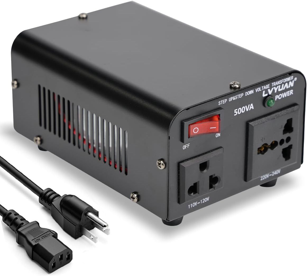 500W Voltage Transformer Converter Step Up/Down 110V ↔ 220V with US &amp; Universal Outlets