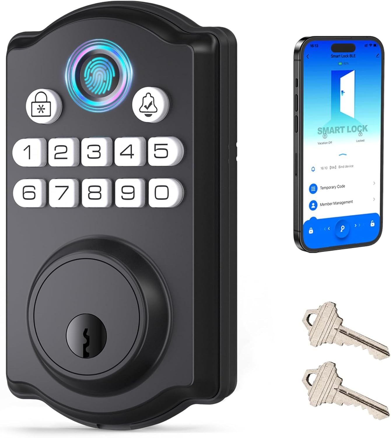Smart Keyless Entry Door Lock with Fingerprint, App Control, and Auto Lock Function